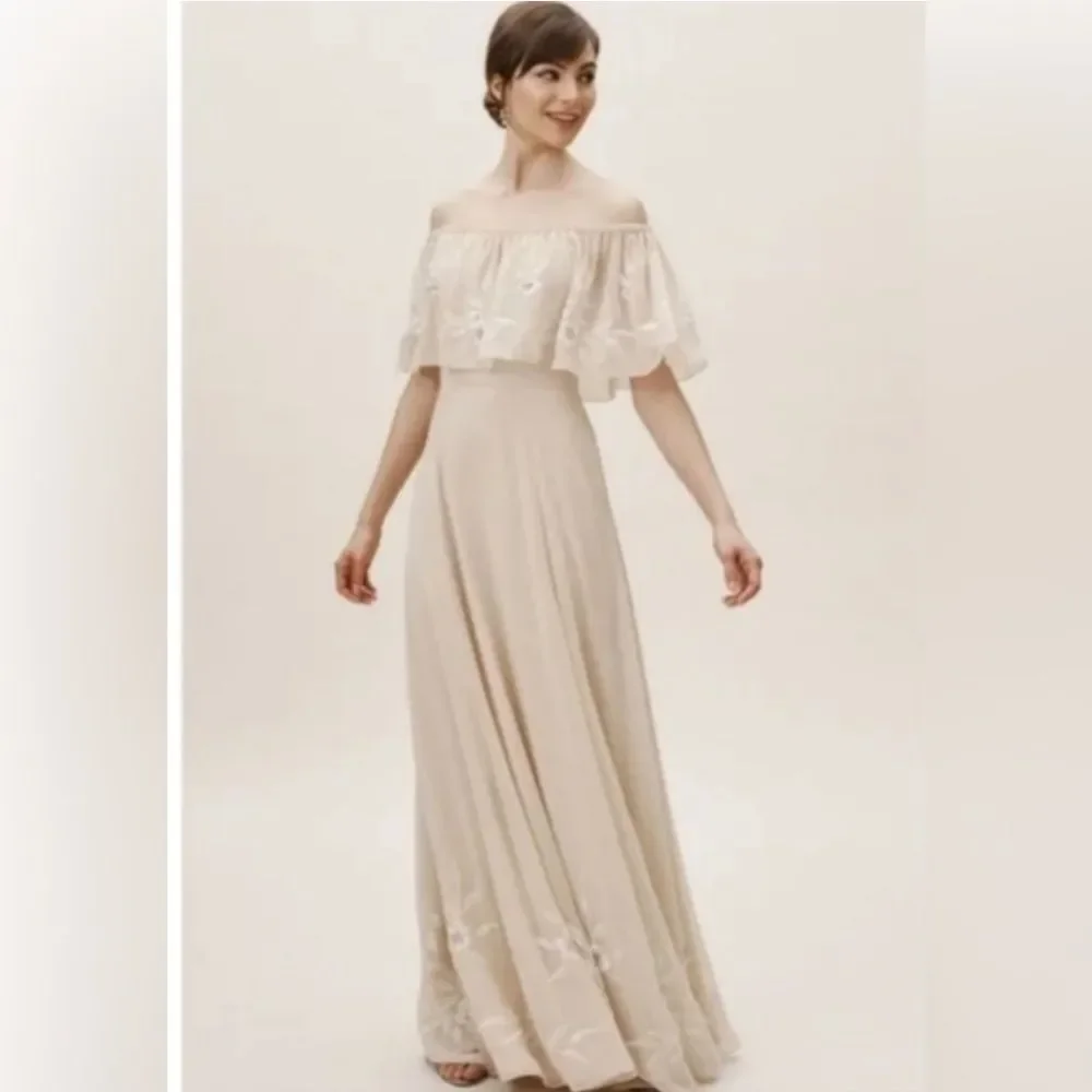 Brittany Dress from BHLDN with floral embroidery and delicate beading. - Picture 4 of 9